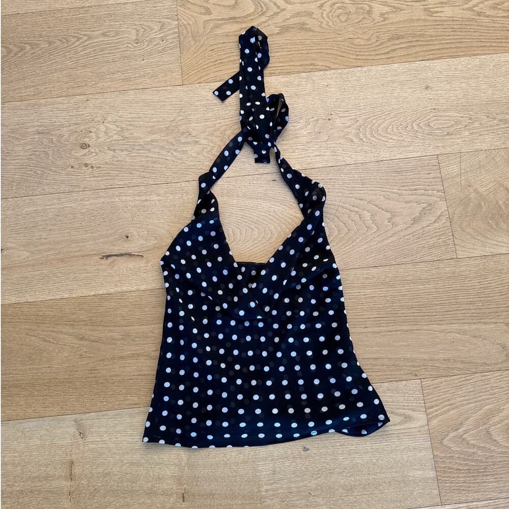 Sasha Therese Halter Top Polka Dot Colette Size XS Black White